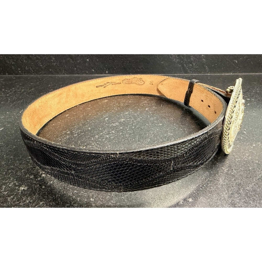 Nocona Genuine Lizard Belt Size 32 w/ Montana Silversmiths Bronc Rider Buckle - Picture 3 of 13